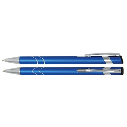 Aluminium balpen V-ringen blauw mat