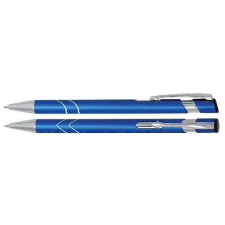 Aluminium balpen V-ringen blauw mat