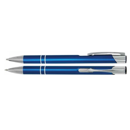 Aluminium balpen 2 chroom ringen blauw