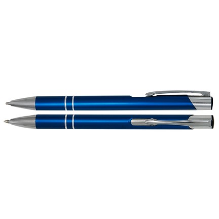 Aluminium balpen 2 chroom ringen donkerblauw