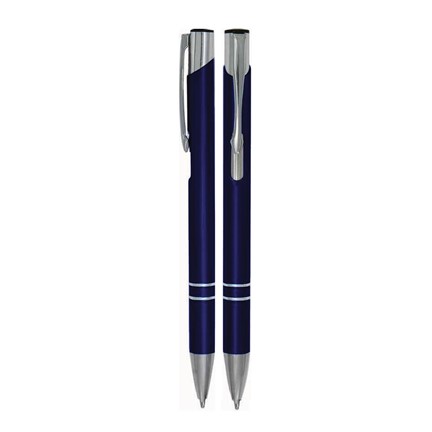 Aluminium balpen 2 chroom ringen donkerblauw mat