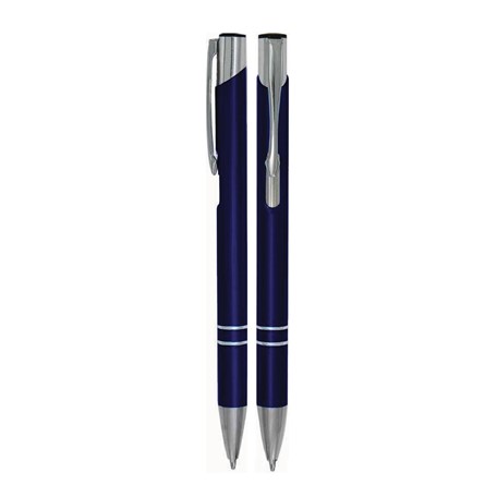 Aluminium balpen 2 chroom ringen donkerblauw mat