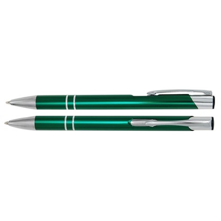 Aluminium balpen 2 chroom ringen donkergroen