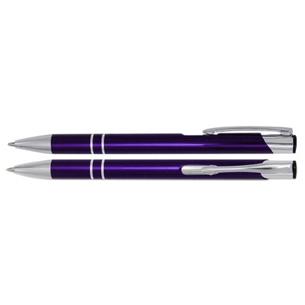Aluminium balpen 2 chroom ringen donker violet