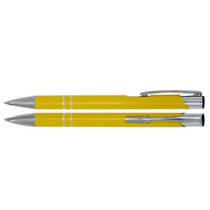 Aluminium balpen 2 chroom ringen geel