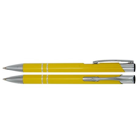 Aluminium balpen 2 chroom ringen geel