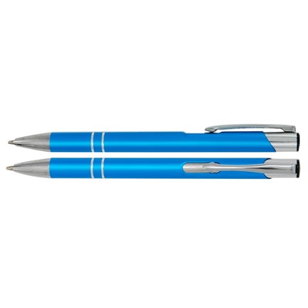 Aluminium balpen 2 chroom ringen licht blauw mat