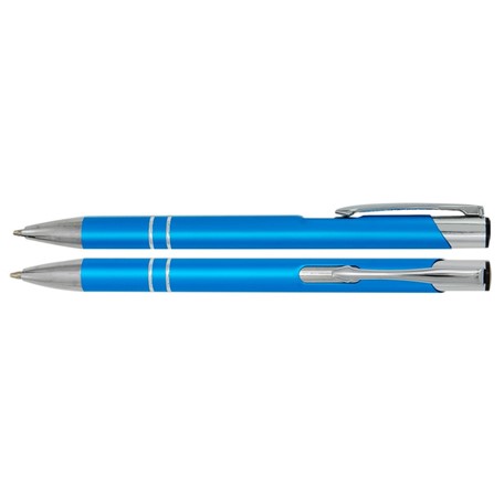 Aluminium balpen 2 chroom ringen licht blauw mat
