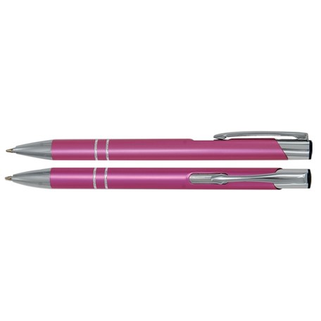 Aluminium balpen 2 chroom ringen roze