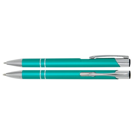 Aluminium balpen 2 chroom ringen zeegroen