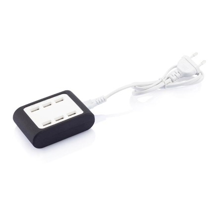 USB oplader met 6 poorten, zwart