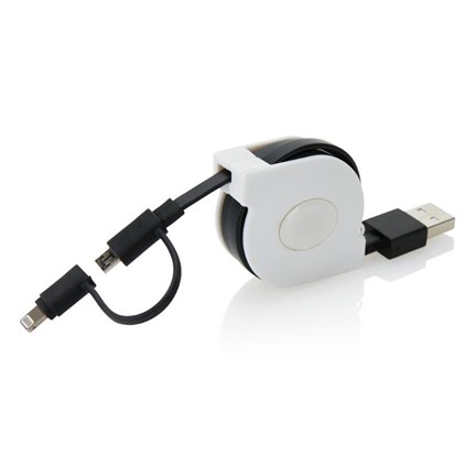 Oprolbare 2-in-1 kabel met MFi licentie, zwart