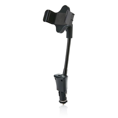 USB autolader met telefoonhouder, zwart