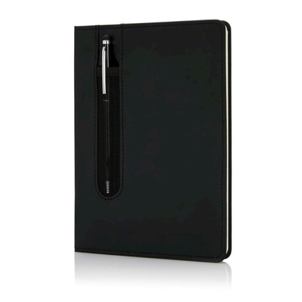 Standaard hardcover PU A5 notitieboek met stylus pen, zwart