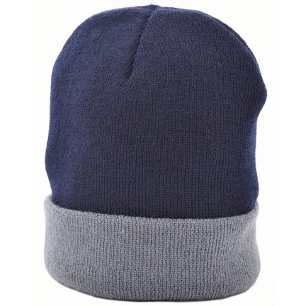 Duo Colour Gebreide Muts Marine Blauw acc. Grijs