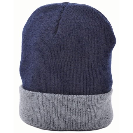 Duo Colour Gebreide Muts Marine Blauw acc. Grijs