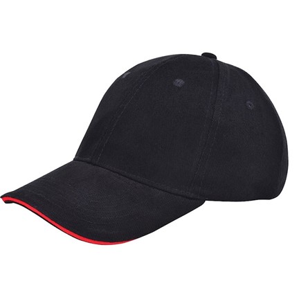 Brushed Twill Cap Zwart acc. Rood