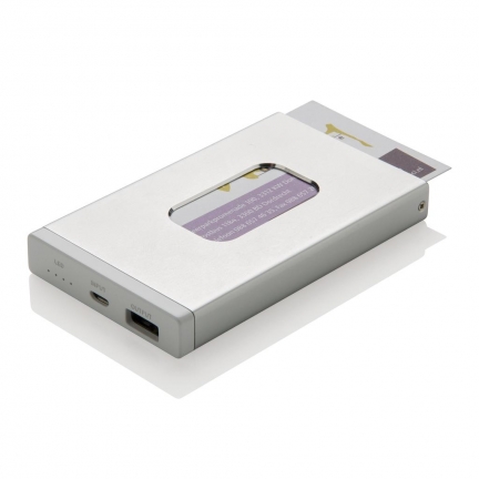 Powerbank met eigen logo en visitekaarthouder