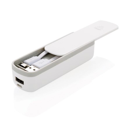 2.200 mAh powerbank met geïntegreerde kabelopslag, wit
