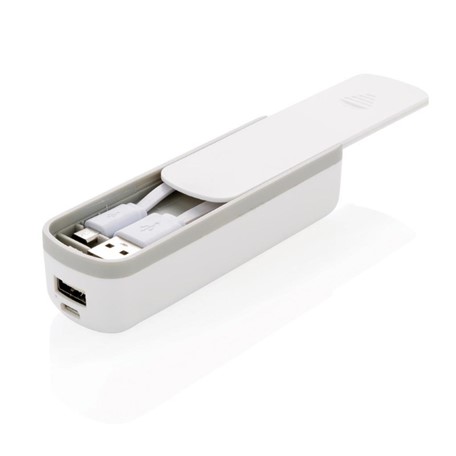 2.200 mAh powerbank met geïntegreerde kabelopslag, wit