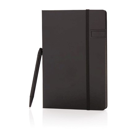 Deluxe data notitieboek met 8GB USB en touchscreen pen, zwar