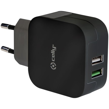 Celly adapter met 2.4A Turbocharge voorzien van 2 usb poorten