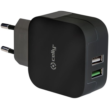 Celly adapter met 2.4A Turbocharge voorzien van 2 usb poorten