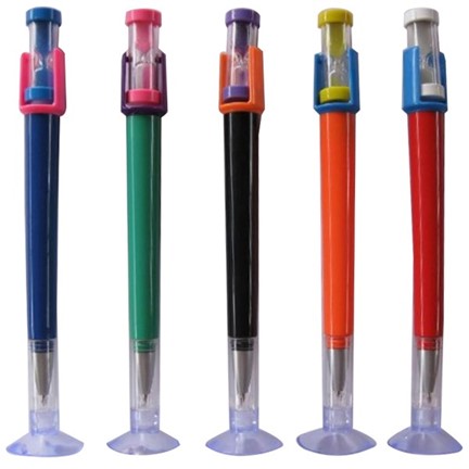 Zandloper pen met zuignaphouder
