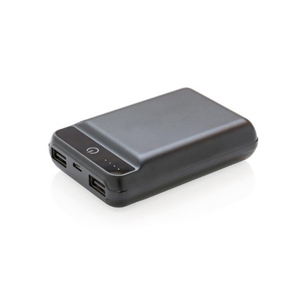 10.000 mAh powerbank in zakformaat, in zwart of wit