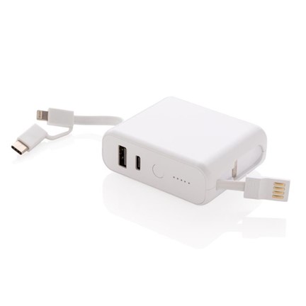 5.000 mAh powerbank met 5W draadloze lader, wit