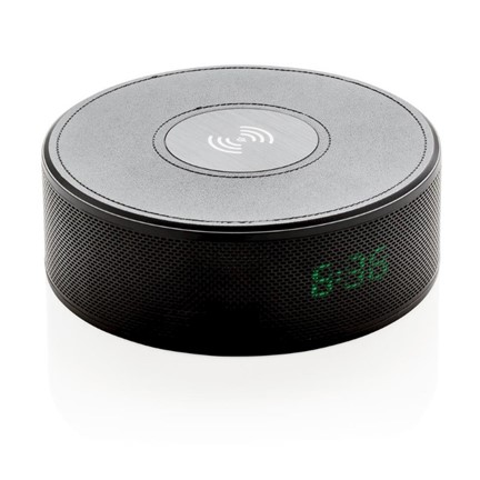 Draadloze 5W oplader met alarmklok en speaker, zwart