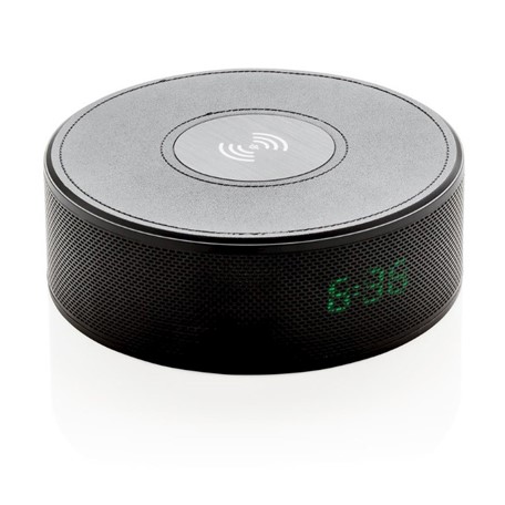Draadloze 5W oplader met alarmklok en speaker, zwart