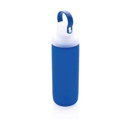 Waterfles van glas met siliconen hoes, blauw