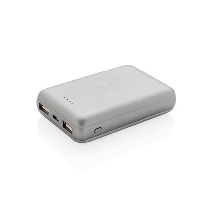 5.000 mah zakformat powerbank met 5W draadloze oplader, zilv